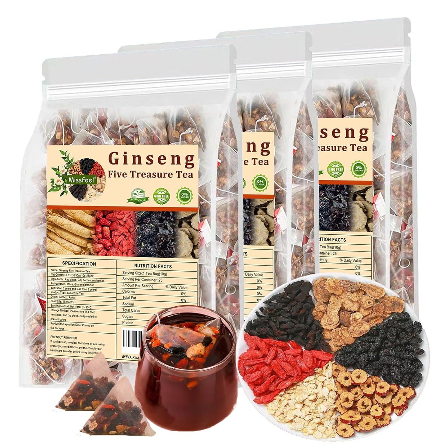 Ginseng Five Treasure Tea โ Premium Herbal Tea for Energy & Kidney Health
